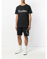 schwarzes und weißes bedrucktes T-Shirt mit einem Rundhalsausschnitt von Études