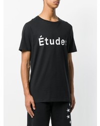 schwarzes und weißes bedrucktes T-Shirt mit einem Rundhalsausschnitt von Études