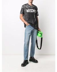 schwarzes und weißes bedrucktes T-Shirt mit einem Rundhalsausschnitt von Moschino