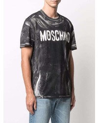 schwarzes und weißes bedrucktes T-Shirt mit einem Rundhalsausschnitt von Moschino