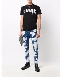 schwarzes und weißes bedrucktes T-Shirt mit einem Rundhalsausschnitt von DSQUARED2