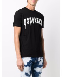 schwarzes und weißes bedrucktes T-Shirt mit einem Rundhalsausschnitt von DSQUARED2