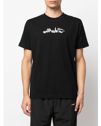 schwarzes und weißes bedrucktes T-Shirt mit einem Rundhalsausschnitt von Off-White