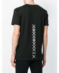 schwarzes und weißes bedrucktes T-Shirt mit einem Rundhalsausschnitt von Newams