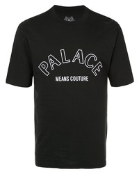 schwarzes und weißes bedrucktes T-Shirt mit einem Rundhalsausschnitt von Palace