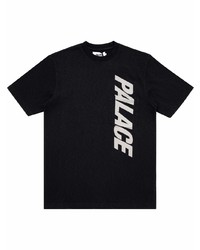 schwarzes und weißes bedrucktes T-Shirt mit einem Rundhalsausschnitt von Palace