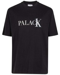 schwarzes und weißes bedrucktes T-Shirt mit einem Rundhalsausschnitt von Palace