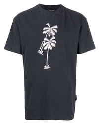 schwarzes und weißes bedrucktes T-Shirt mit einem Rundhalsausschnitt von Palm Angels