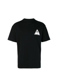 schwarzes und weißes bedrucktes T-Shirt mit einem Rundhalsausschnitt von Palm Angels