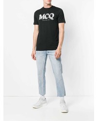 schwarzes und weißes bedrucktes T-Shirt mit einem Rundhalsausschnitt von McQ Alexander McQueen