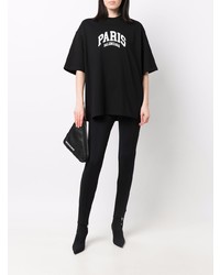 schwarzes und weißes bedrucktes T-Shirt mit einem Rundhalsausschnitt von Balenciaga