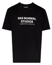 schwarzes und weißes bedrucktes T-Shirt mit einem Rundhalsausschnitt von Pas Normal Studios