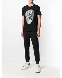 schwarzes und weißes bedrucktes T-Shirt mit einem Rundhalsausschnitt von Alexander McQueen