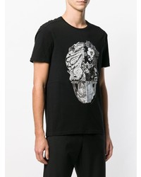 schwarzes und weißes bedrucktes T-Shirt mit einem Rundhalsausschnitt von Alexander McQueen