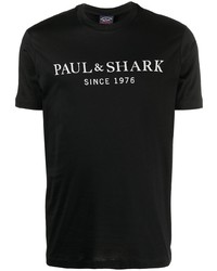 schwarzes und weißes bedrucktes T-Shirt mit einem Rundhalsausschnitt von Paul & Shark