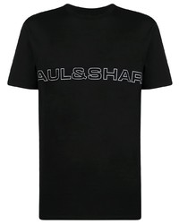 schwarzes und weißes bedrucktes T-Shirt mit einem Rundhalsausschnitt von Paul & Shark