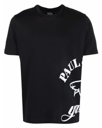 schwarzes und weißes bedrucktes T-Shirt mit einem Rundhalsausschnitt von Paul & Shark