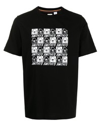 schwarzes und weißes bedrucktes T-Shirt mit einem Rundhalsausschnitt von Paul Smith