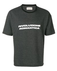 schwarzes und weißes bedrucktes T-Shirt mit einem Rundhalsausschnitt von Paura