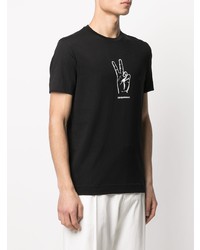 schwarzes und weißes bedrucktes T-Shirt mit einem Rundhalsausschnitt von Emporio Armani