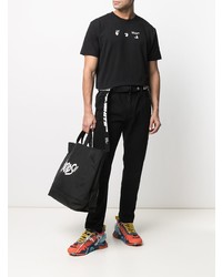 schwarzes und weißes bedrucktes T-Shirt mit einem Rundhalsausschnitt von Off-White