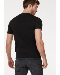 schwarzes und weißes bedrucktes T-Shirt mit einem Rundhalsausschnitt von Pepe Jeans