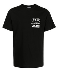 schwarzes und weißes bedrucktes T-Shirt mit einem Rundhalsausschnitt von Perks And Mini