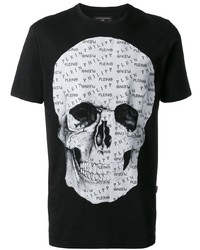 schwarzes und weißes bedrucktes T-Shirt mit einem Rundhalsausschnitt von Philipp Plein