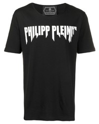 schwarzes und weißes bedrucktes T-Shirt mit einem Rundhalsausschnitt von Philipp Plein