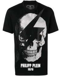 schwarzes und weißes bedrucktes T-Shirt mit einem Rundhalsausschnitt von Philipp Plein