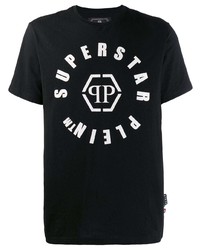 schwarzes und weißes bedrucktes T-Shirt mit einem Rundhalsausschnitt von Philipp Plein