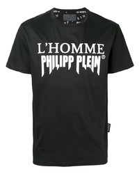 schwarzes und weißes bedrucktes T-Shirt mit einem Rundhalsausschnitt von Philipp Plein