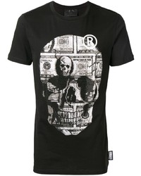 schwarzes und weißes bedrucktes T-Shirt mit einem Rundhalsausschnitt von Philipp Plein