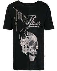 schwarzes und weißes bedrucktes T-Shirt mit einem Rundhalsausschnitt von Philipp Plein