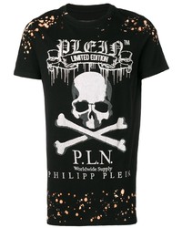 schwarzes und weißes bedrucktes T-Shirt mit einem Rundhalsausschnitt von Philipp Plein