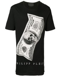 schwarzes und weißes bedrucktes T-Shirt mit einem Rundhalsausschnitt von Philipp Plein