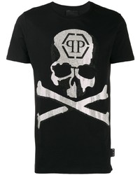 schwarzes und weißes bedrucktes T-Shirt mit einem Rundhalsausschnitt von Philipp Plein