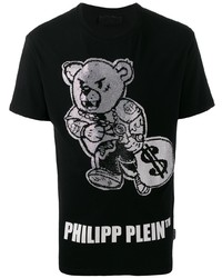 schwarzes und weißes bedrucktes T-Shirt mit einem Rundhalsausschnitt von Philipp Plein