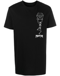 schwarzes und weißes bedrucktes T-Shirt mit einem Rundhalsausschnitt von Philipp Plein