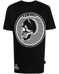 schwarzes und weißes bedrucktes T-Shirt mit einem Rundhalsausschnitt von Philipp Plein