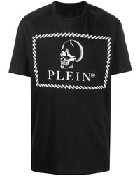 schwarzes und weißes bedrucktes T-Shirt mit einem Rundhalsausschnitt von Philipp Plein