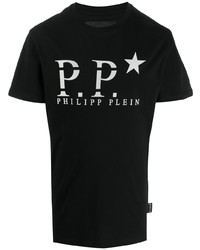 schwarzes und weißes bedrucktes T-Shirt mit einem Rundhalsausschnitt von Philipp Plein