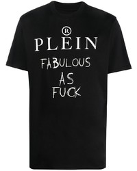 schwarzes und weißes bedrucktes T-Shirt mit einem Rundhalsausschnitt von Philipp Plein