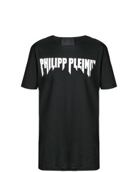 schwarzes und weißes bedrucktes T-Shirt mit einem Rundhalsausschnitt von Philipp Plein