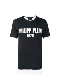 schwarzes und weißes bedrucktes T-Shirt mit einem Rundhalsausschnitt von Philipp Plein