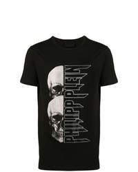 schwarzes und weißes bedrucktes T-Shirt mit einem Rundhalsausschnitt von Philipp Plein