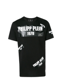 schwarzes und weißes bedrucktes T-Shirt mit einem Rundhalsausschnitt von Philipp Plein