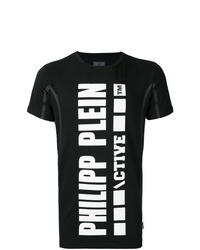 schwarzes und weißes bedrucktes T-Shirt mit einem Rundhalsausschnitt von Philipp Plein