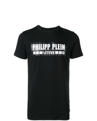 schwarzes und weißes bedrucktes T-Shirt mit einem Rundhalsausschnitt von Philipp Plein