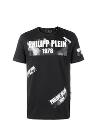 schwarzes und weißes bedrucktes T-Shirt mit einem Rundhalsausschnitt von Philipp Plein